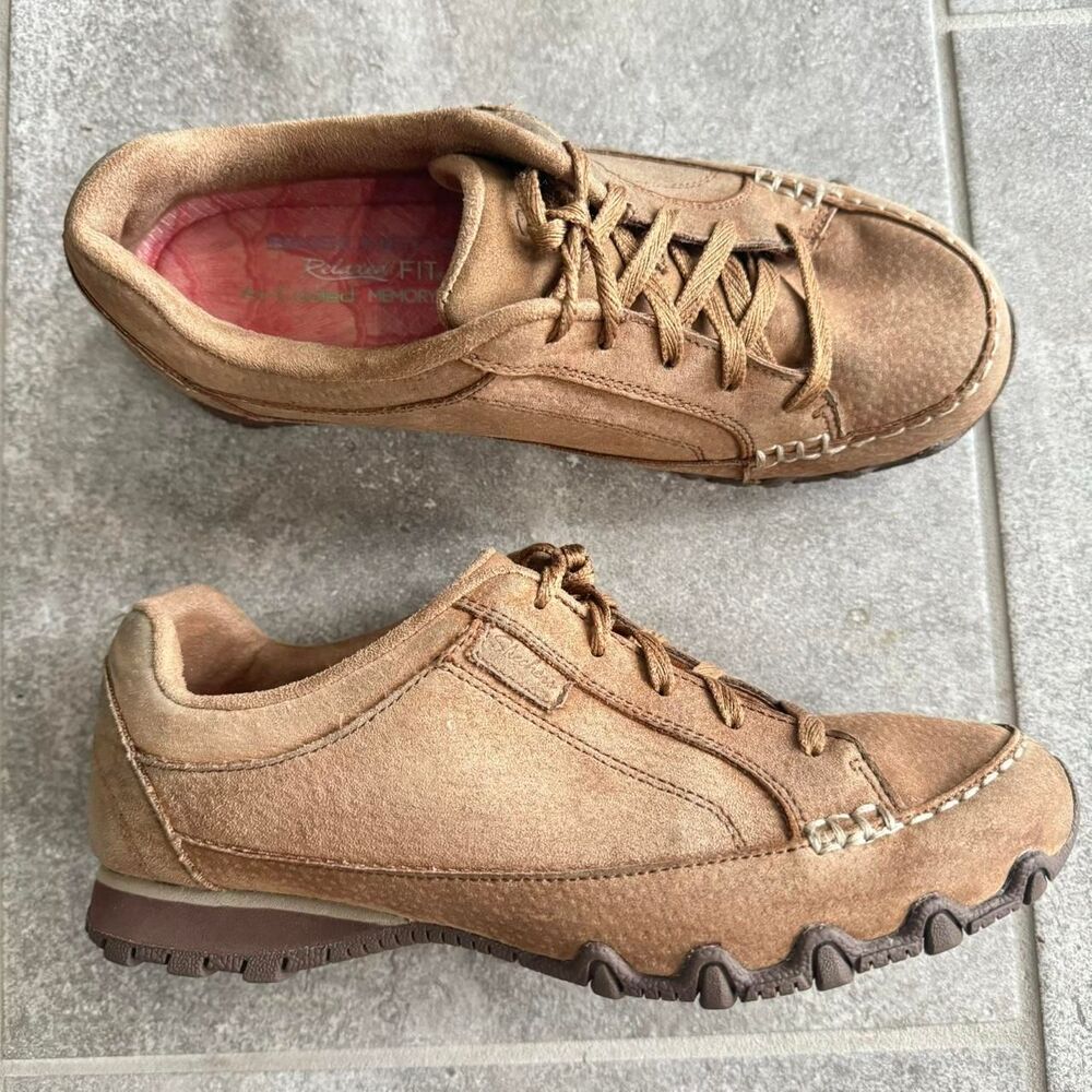 Vtg Skechers Bikers Curbed Tan Suede Sneakers Gorpcore Grunge Fairy 6.5 Casual